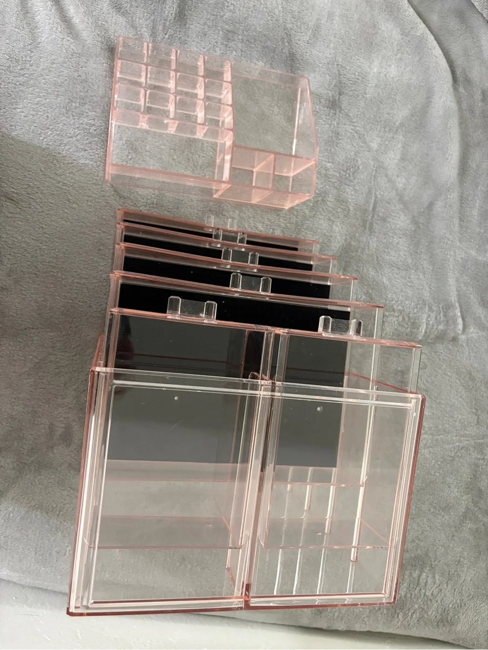 Pink Acrylic Makeup Organizer with 6 Drawers and Top Compartments